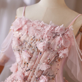Pink Sequins Straps Flower Pleats Homecoming Dress