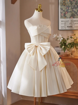 Ivory Satin Strapless Bow Homecoming Dress