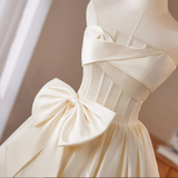 Ivory Satin Strapless Bow Homecoming Dress