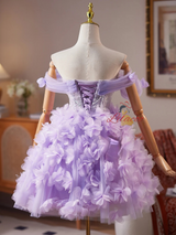 Purple Tulle Seuqins 3D Flower Homecoming Dress