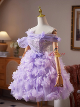 Purple Tulle Seuqins 3D Flower Homecoming Dress