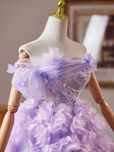 Purple Tulle Seuqins 3D Flower Homecoming Dress