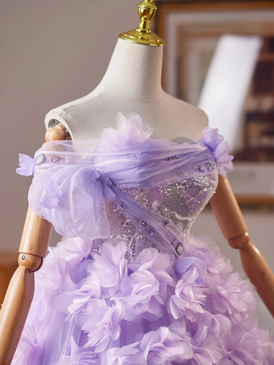 Purple Tulle Seuqins 3D Flower Homecoming Dress
