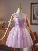 Purple Tulle Spaghetti Straps Homecoming Dress
