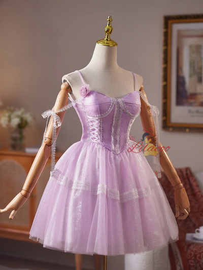 Purple Tulle Spaghetti Straps Homecoming Dress