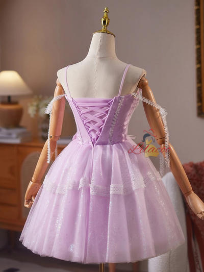 Purple Tulle Spaghetti Straps Homecoming Dress