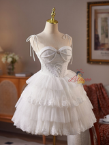 White Tulle Spaghetti Straps Homecoming Dress