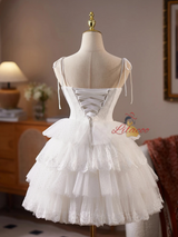 White Tulle Spaghetti Straps Homecoming Dress