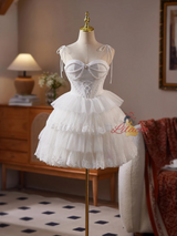 White Tulle Spaghetti Straps Homecoming Dress