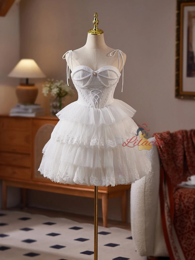 White Tulle Spaghetti Straps Homecoming Dress