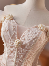 Champagne Tulle Off the Shoulder Flower Homecoming Dress