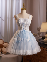 Light Blue Tulle Lace Homecoming Dress