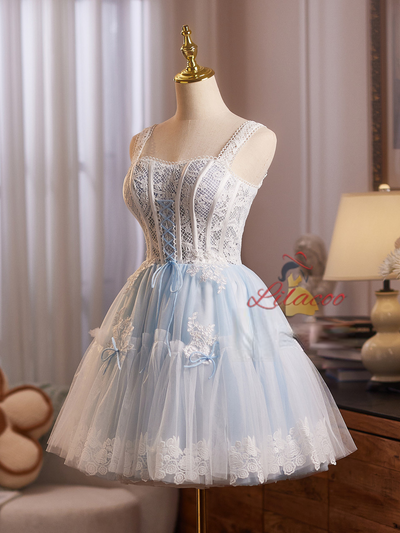 Light Blue Tulle Lace Homecoming Dress