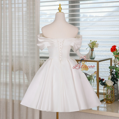 White Satin 3D Flower Homecoming Dress