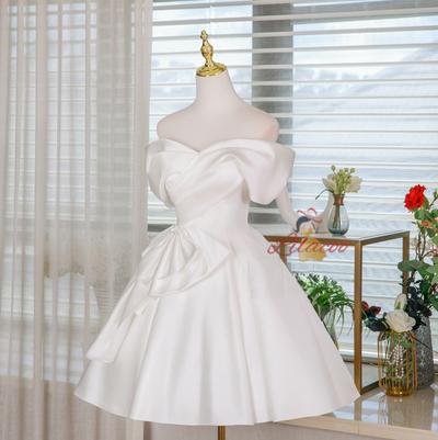 White Satin 3D Flower Homecoming Dress