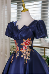 Navy Blue Short Sleeve Homecoming Dress