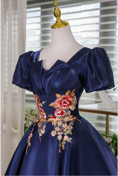Navy Blue Short Sleeve Homecoming Dress