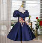 Navy Blue Short Sleeve Homecoming Dress