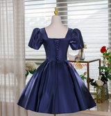 Navy Blue Short Sleeve Homecoming Dress