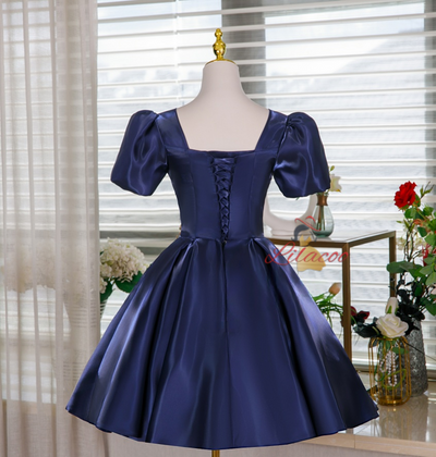 Navy Blue Short Sleeve Homecoming Dress