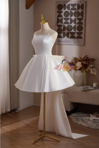 White Satin Bow Homecoming Dress