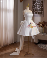 White Satin Bow Homecoming Dress