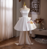 White Satin Bow Homecoming Dress