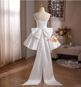 White Satin Bow Homecoming Dress
