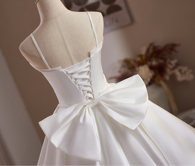 White Satin Bow Homecoming Dress