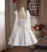 White Satin Straps Flower Homecoming Dress