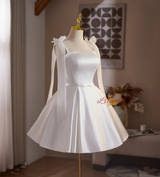 White Satin Straps Flower Homecoming Dress