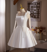 White Satin Straps Flower Homecoming Dress