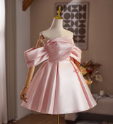 Pink Satin Off the Shoulder Pleats Homecoming Dress