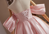 Pink Satin Off the Shoulder Pleats Homecoming Dress