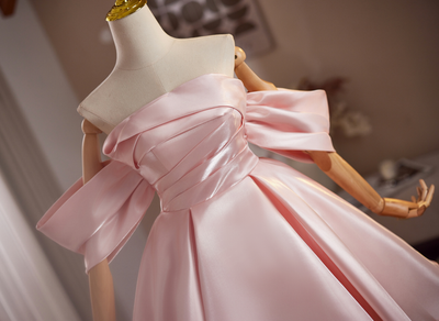 Pink Satin Off the Shoulder Pleats Homecoming Dress