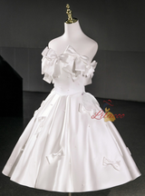 White Satin Strapless Bow Homecoming Dress