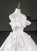 White Satin Strapless Bow Homecoming Dress