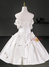 White Satin Strapless Bow Homecoming Dress
