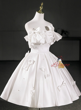 White Satin Strapless Bow Homecoming Dress