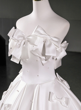 White Satin Strapless Bow Homecoming Dress