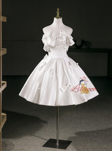 White Satin Strapless Bow Homecoming Dress