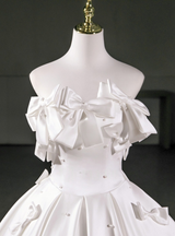 White Satin Strapless Bow Homecoming Dress