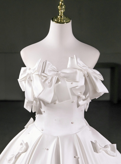 White Satin Strapless Bow Homecoming Dress