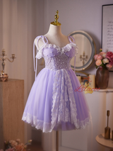 Purple Tulle Lace Sequins Homecoming Dress
