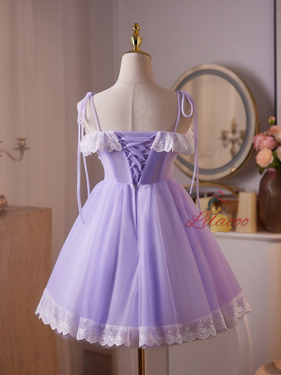 Purple Tulle Lace Sequins Homecoming Dress