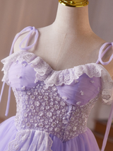 Purple Tulle Lace Sequins Homecoming Dress