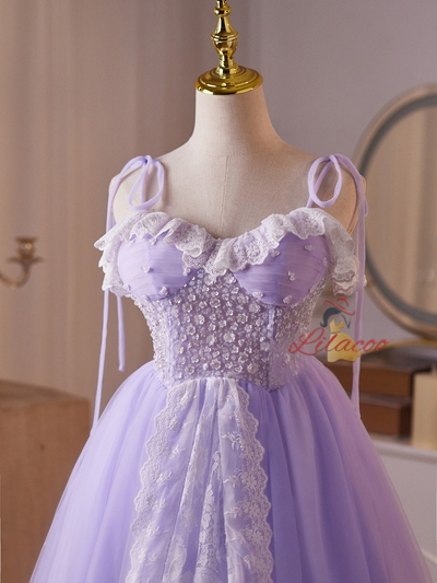 Purple Tulle Lace Sequins Homecoming Dress