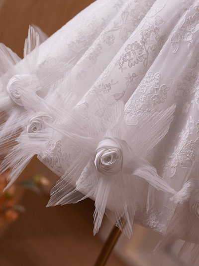 White Tulle Lace Strapless Flower Homecoming Dress