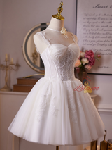 White Tulle Straps Appliques Beading Homecoming Dress