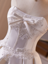 White Satin Strapless Lace Appliques Homecoming Dress